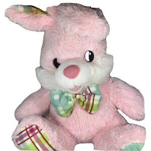 Dan Dee Pink Easter Bunny Rabbit Plaid Ears Bow Tie Plush Embroidered Eyes 24”